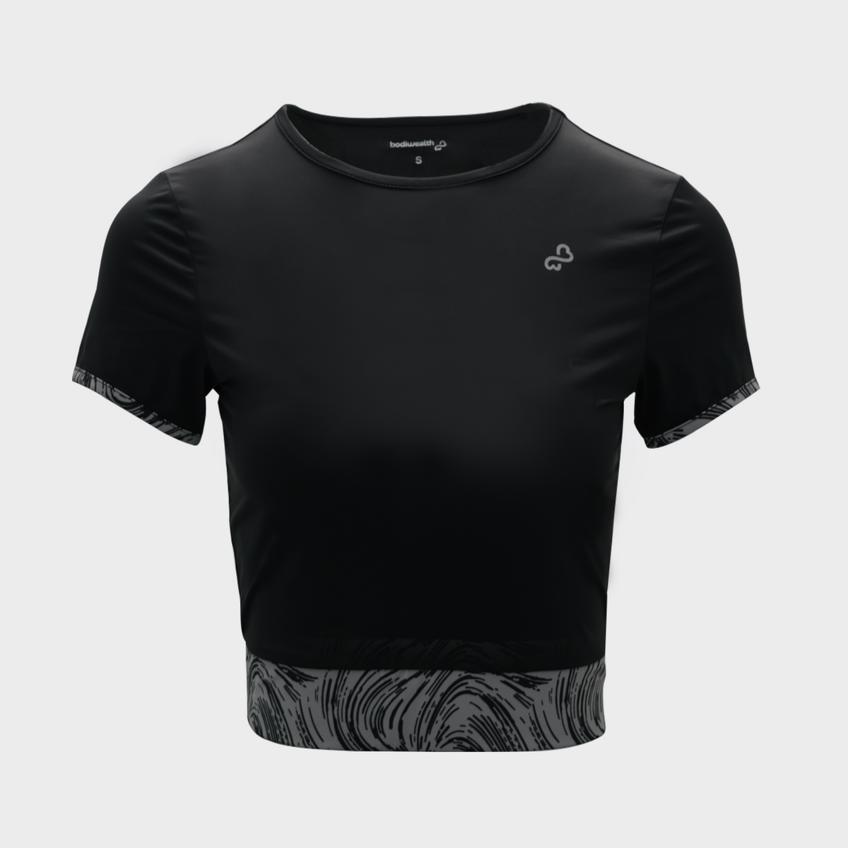 Bodiwealth Black sports tee, clean product front