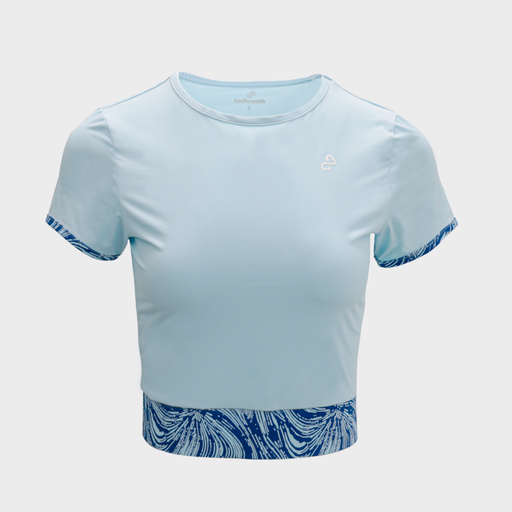 Bodiwealth Light Blue sports tee, clean product front
