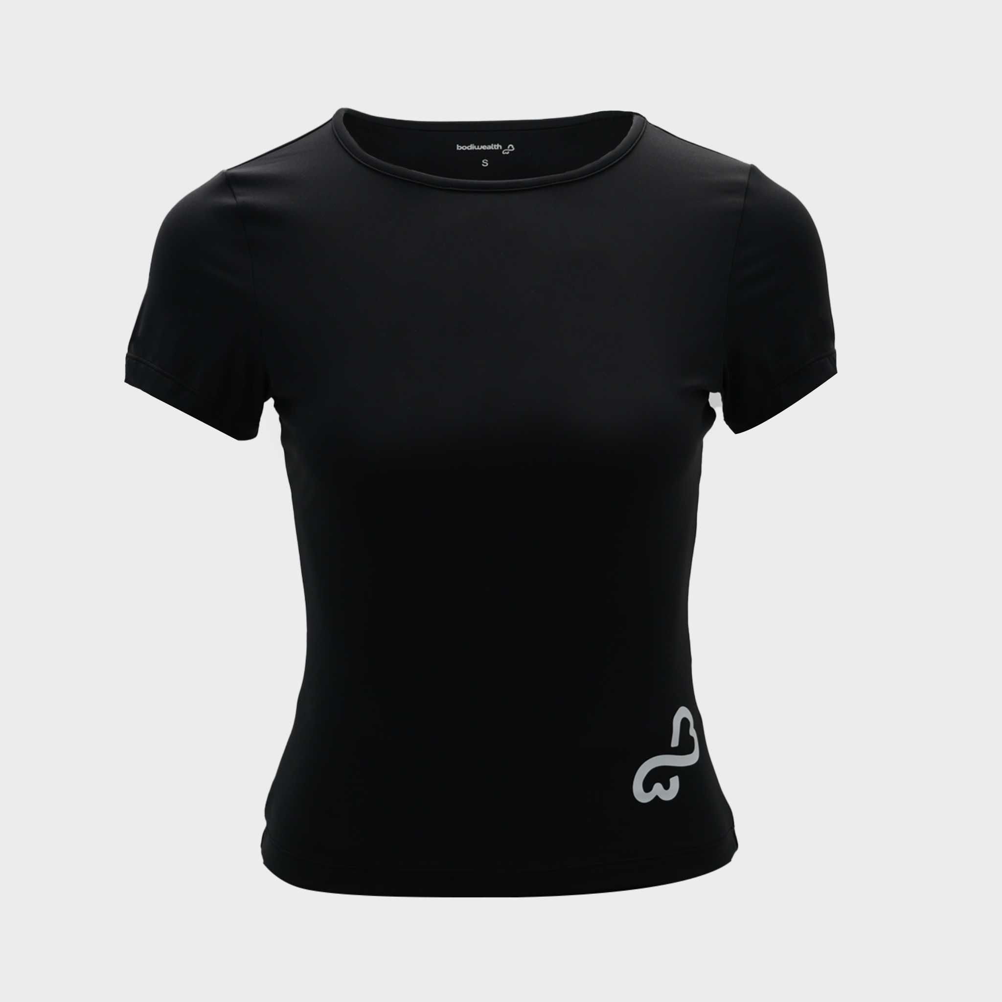 Bodiwealth Black sports tee, clean product front