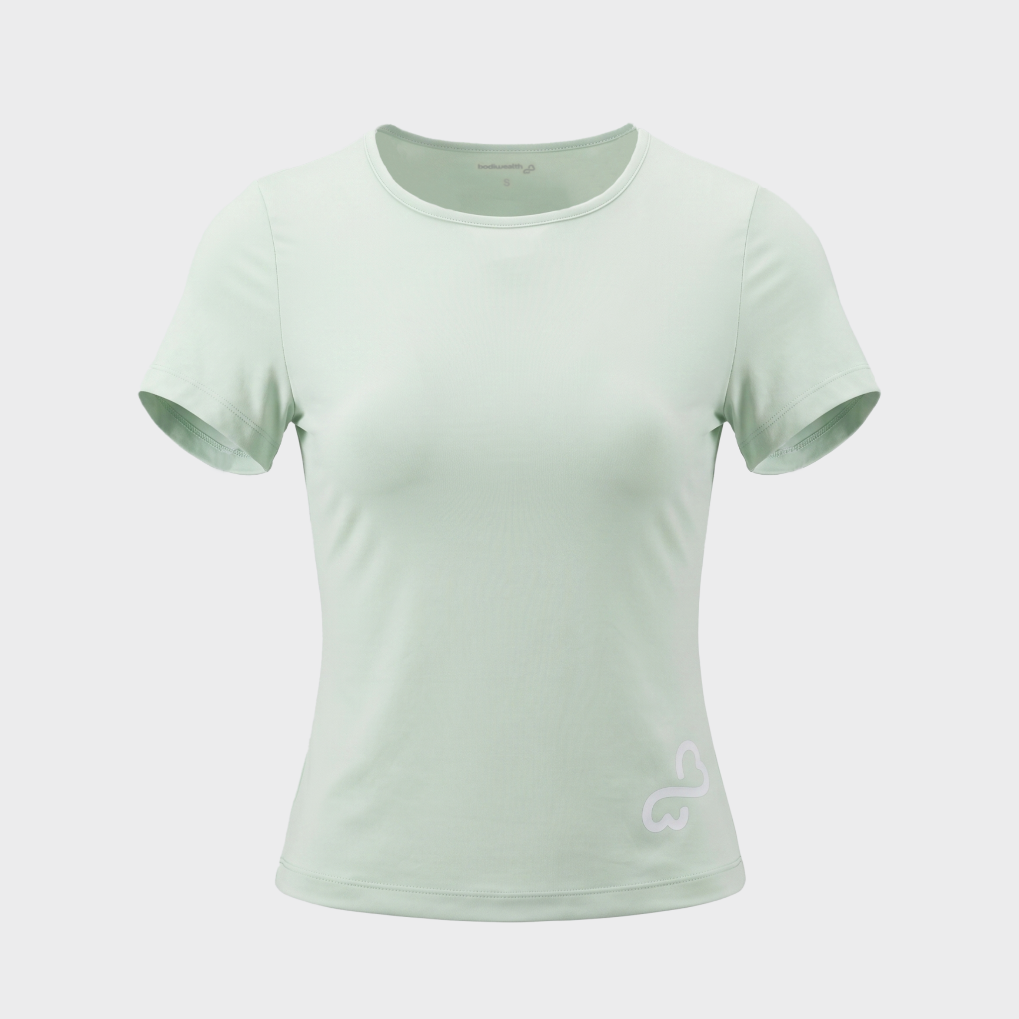 Bodiwealth Light Sage sports tee, clean product front