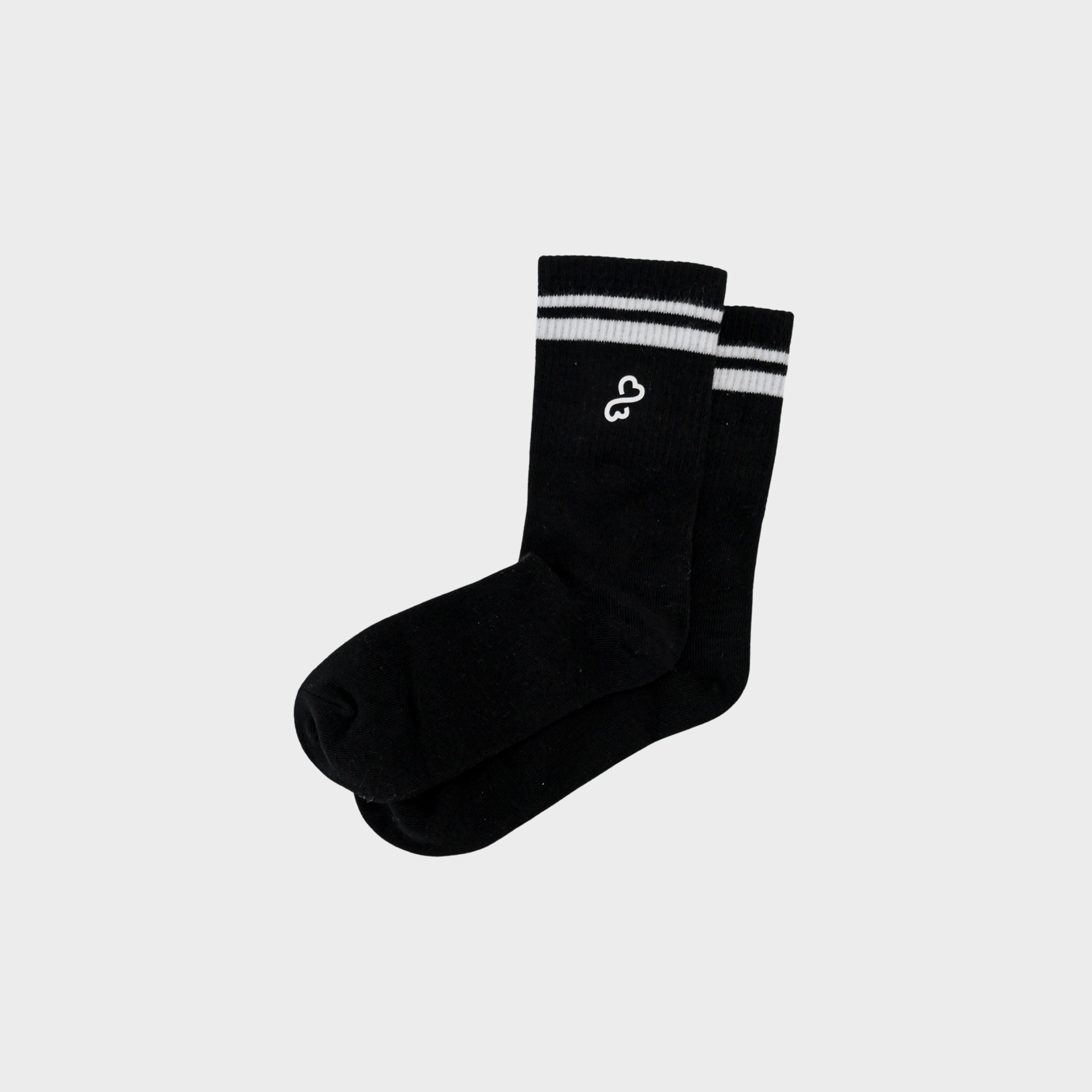 Bodiwealth Black striped crew socks, clean packshot pair
