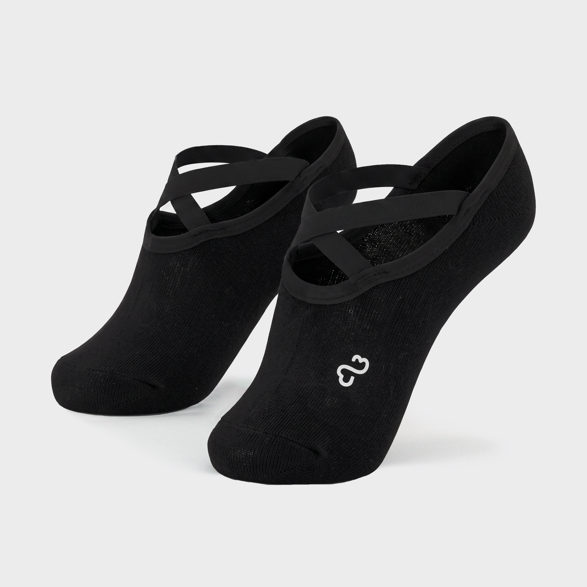 Bodiwealth Black cross strap yoga socks, front packshot