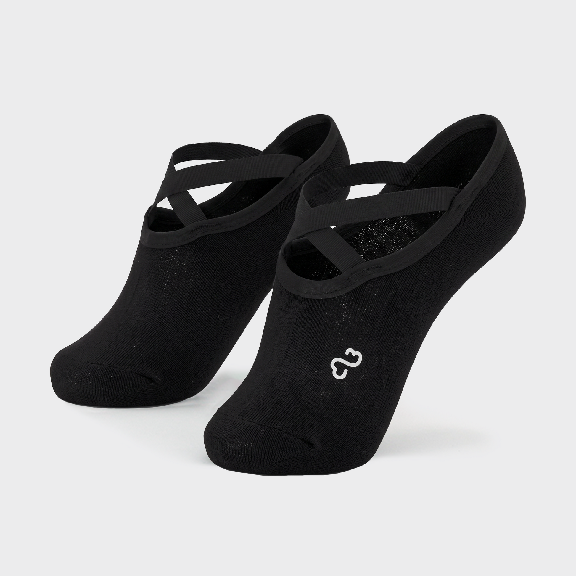 Bodiwealth Black cross strap yoga socks, front packshot