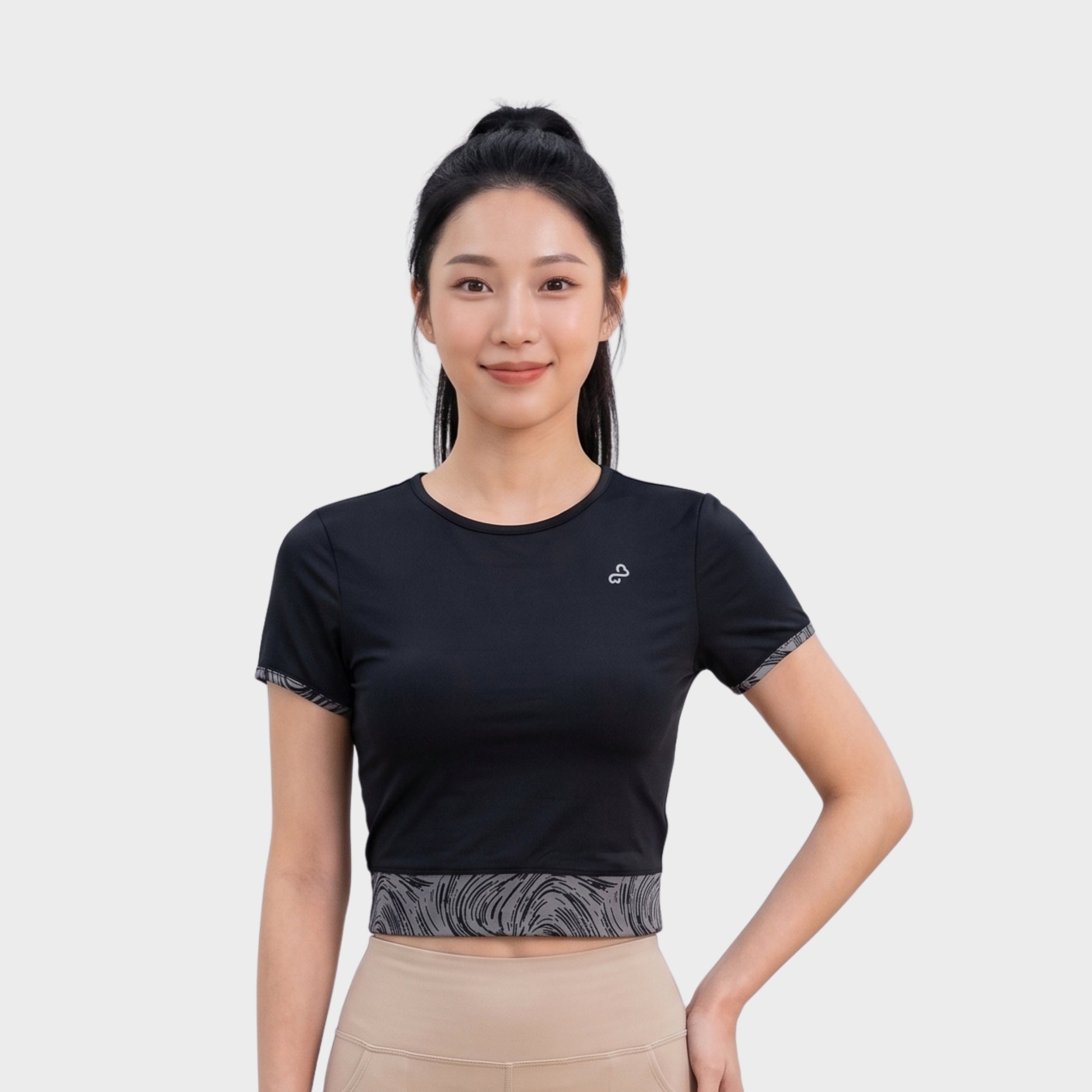 Bodiwealth Black sports tee, clean model front