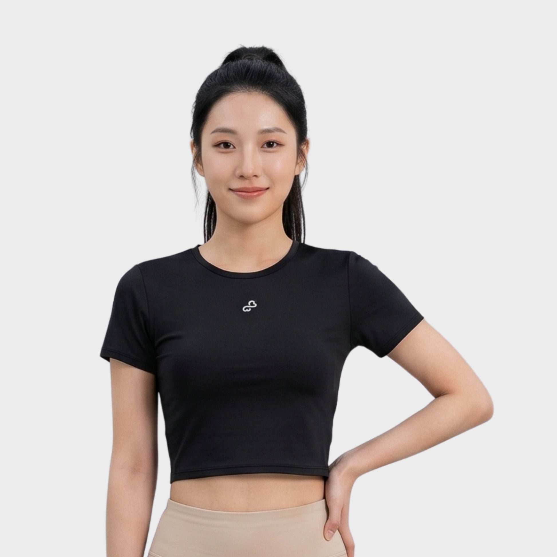 Bodiwealth Black athletic tee, clean model front
