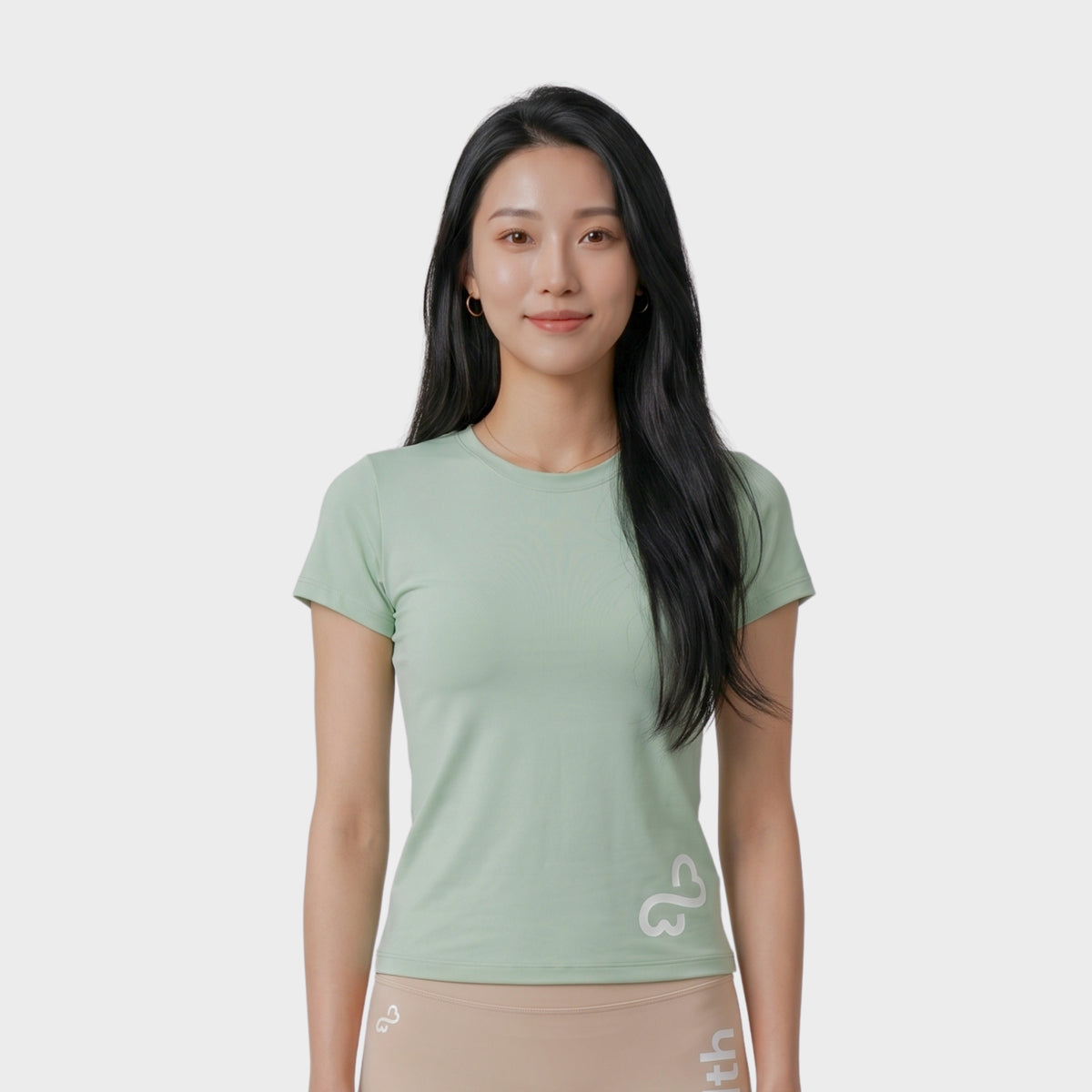 Bodiwealth Light Sage sports tee, clean model front