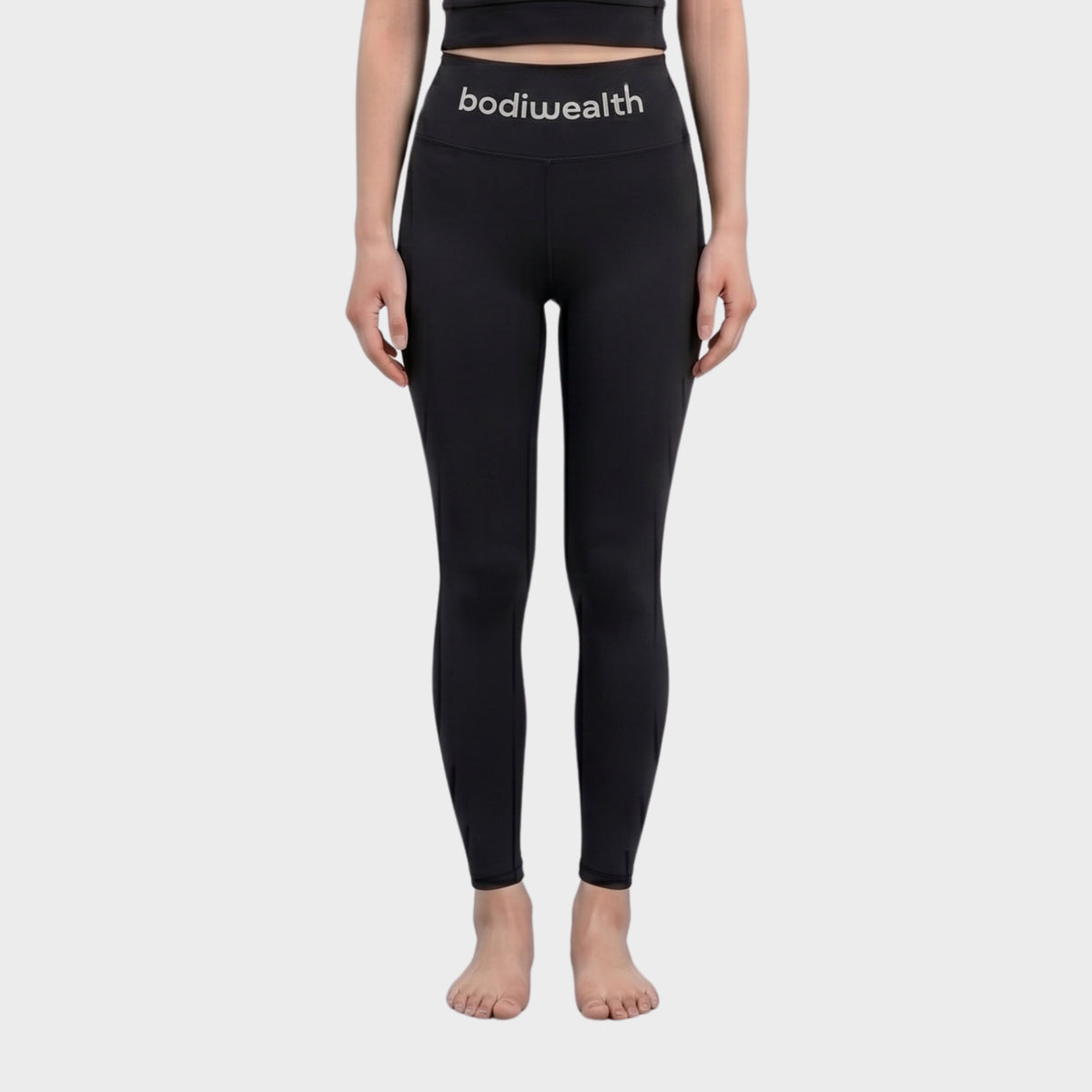 Bodiwealth Black high waist yoga leggings, clean model front