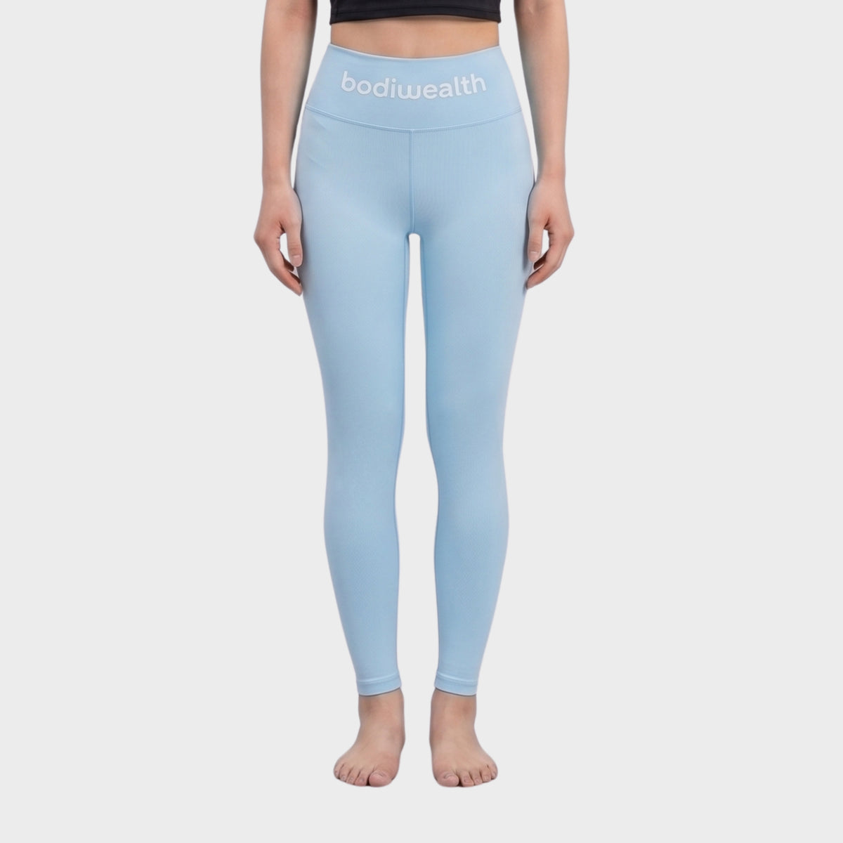 Bodiwealth Light Blue high waist yoga leggings, clean model front