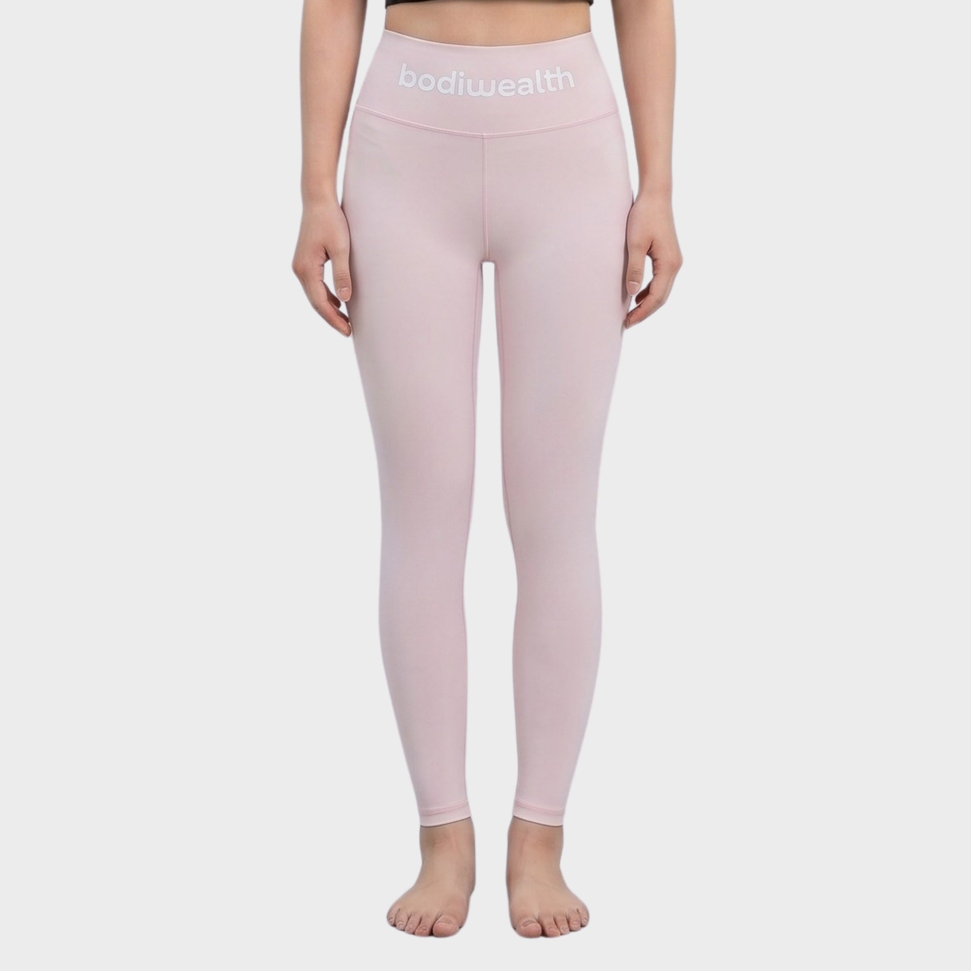 Bodiwealth Light Pink high waist yoga leggings, clean model front