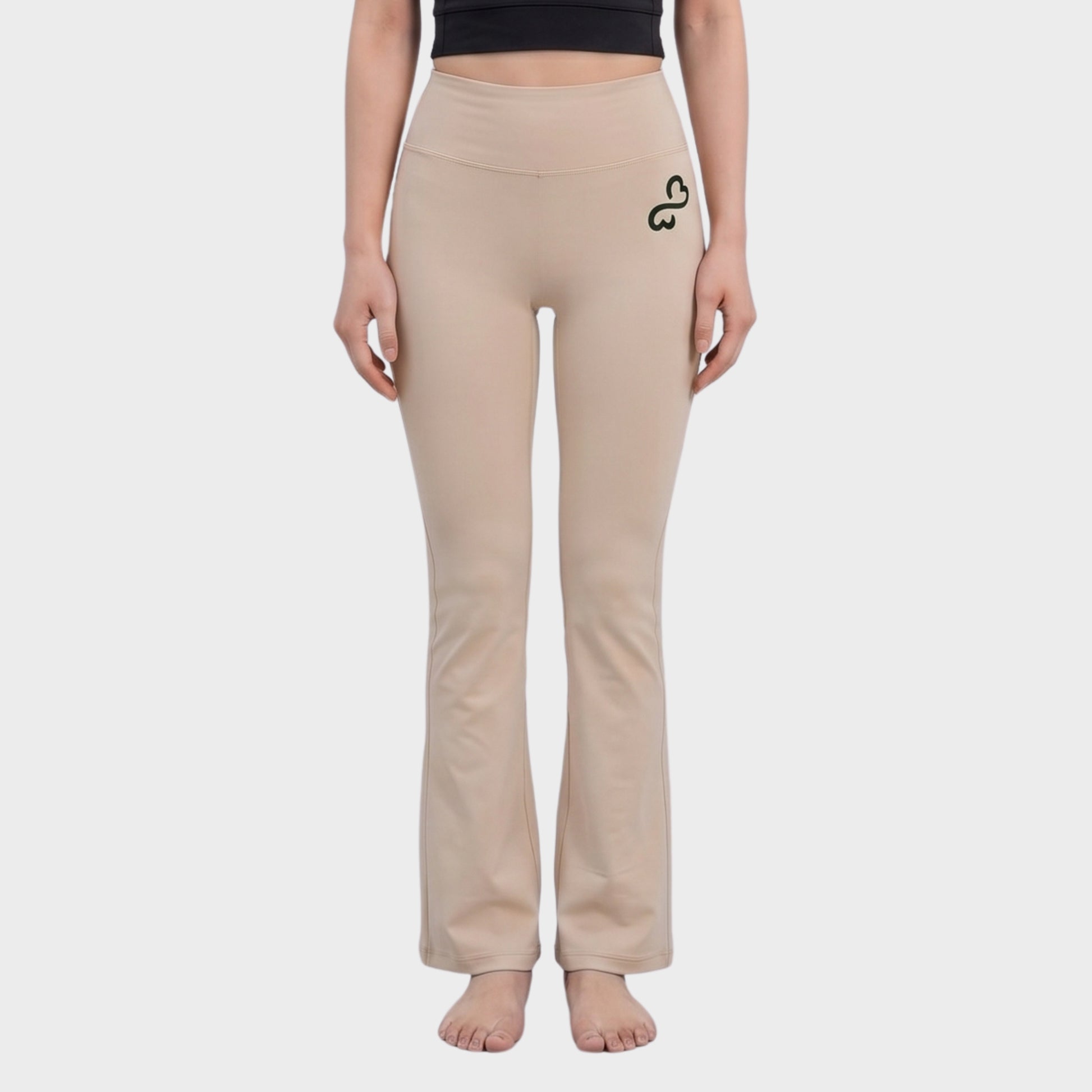 Bodiwealth Cream yoga pants, clean model front