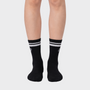 Bodiwealth Black striped crew socks, front on model