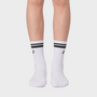 Bodiwealth White striped crew socks, front on model