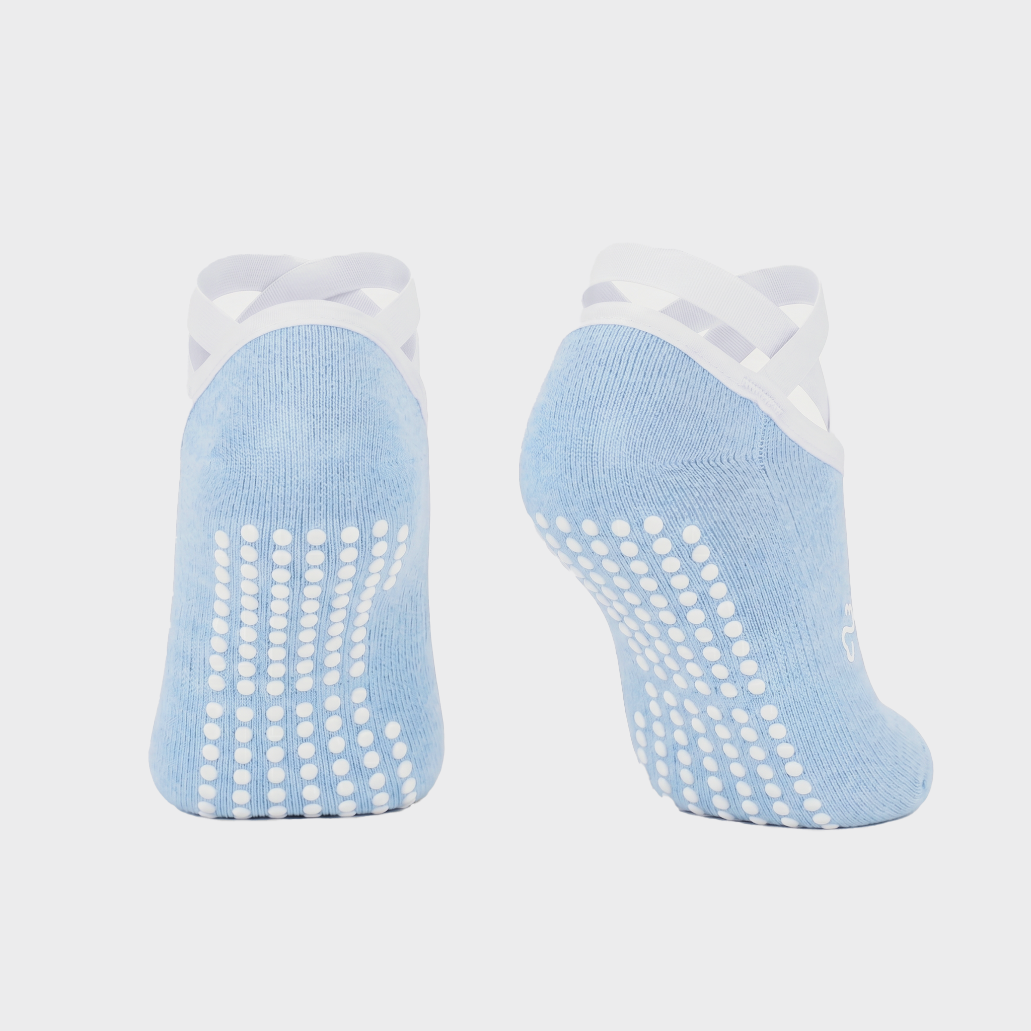 Bodiwealth blue cross strap yoga socks, back and grip packshot
