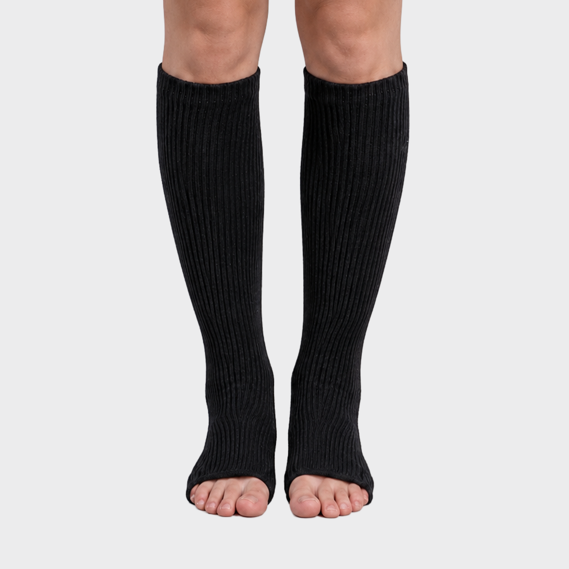 Bodiwealth Black ribbed calf socks, front on model
