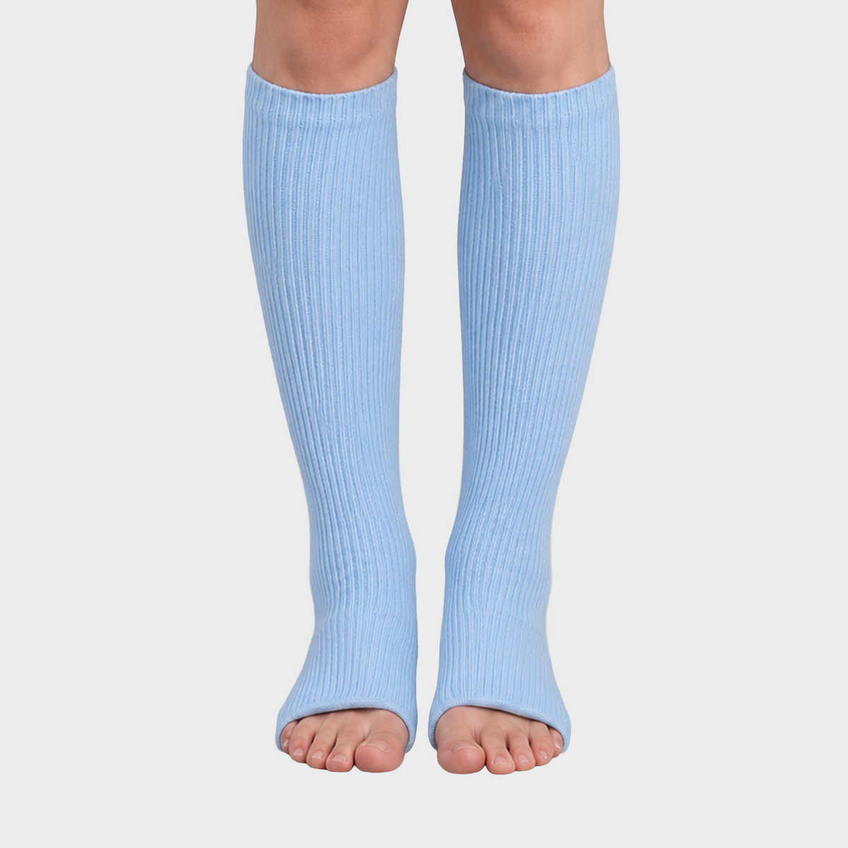 Bodiwealth Blue ribbed calf socks, front on model