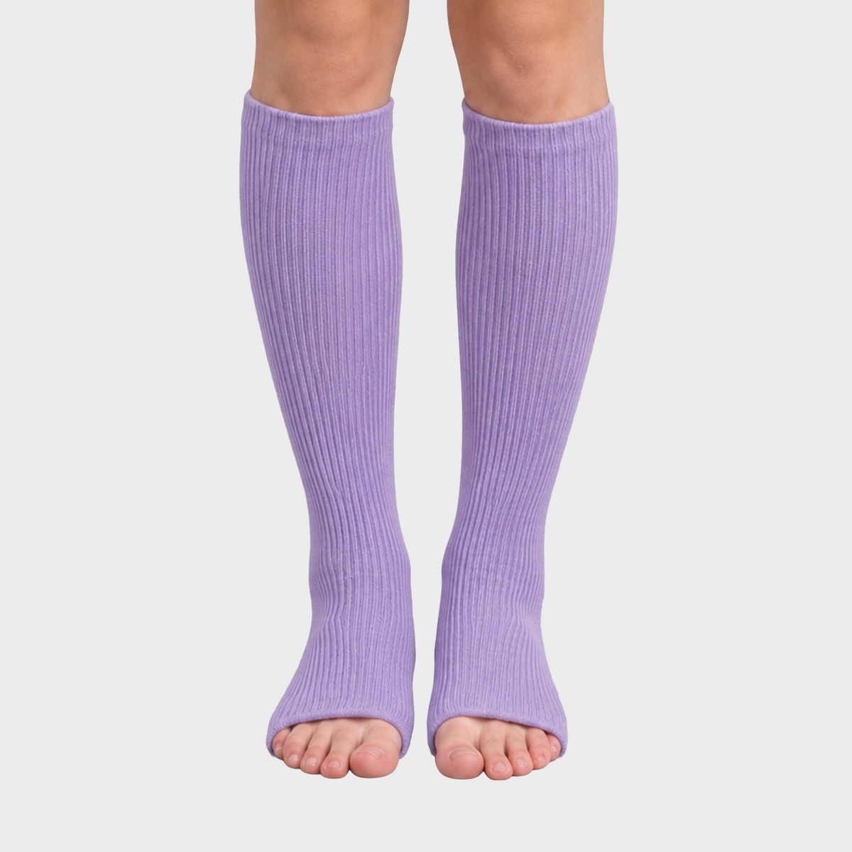 Bodiwealth Lilac ribbed calf socks, front on model