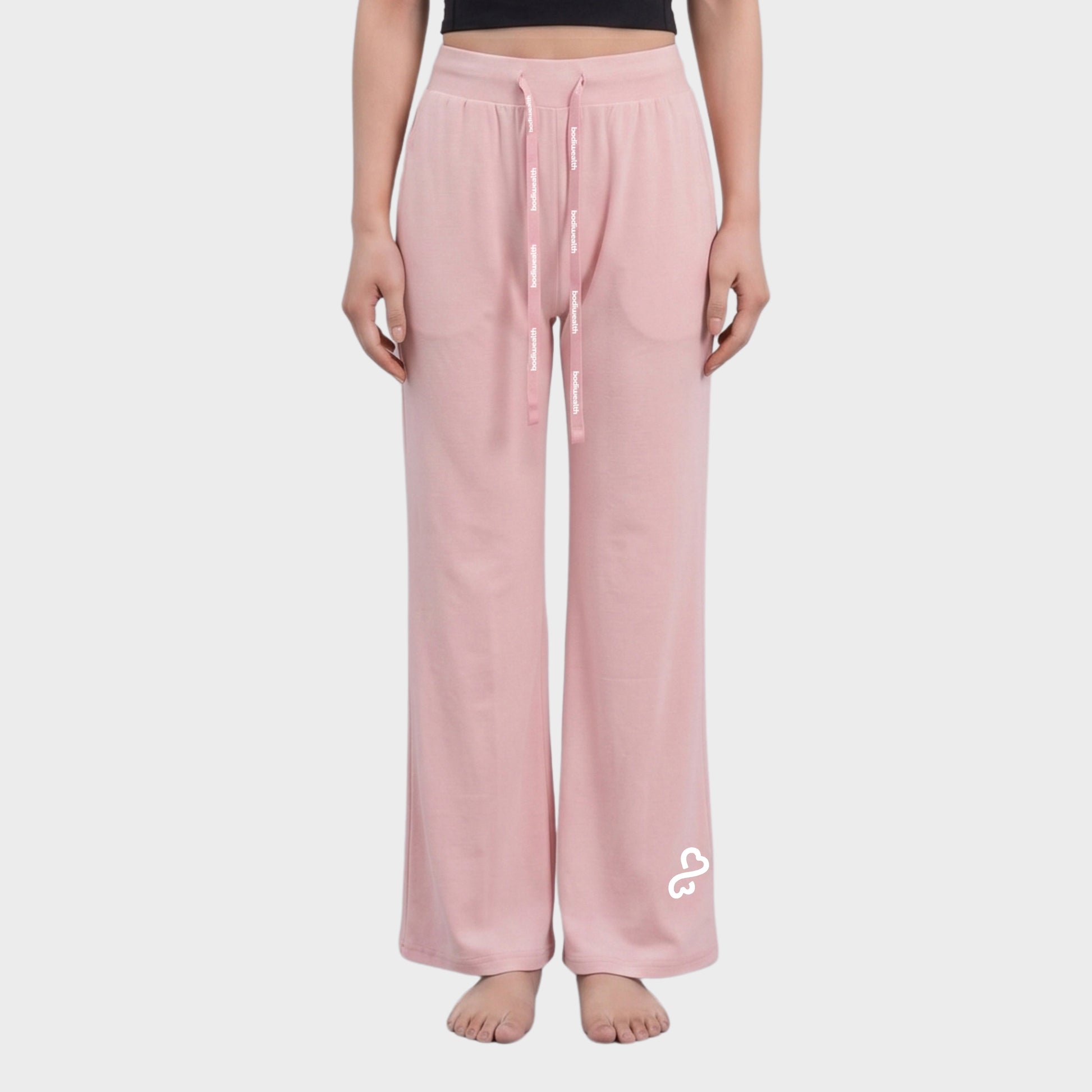 Bodiwealth Light Pink panelled casual sports pants, Model front