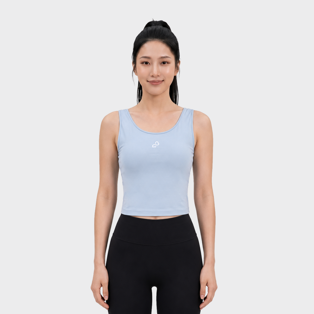 Bodiwealth Light Blue slim sports tank, Model front