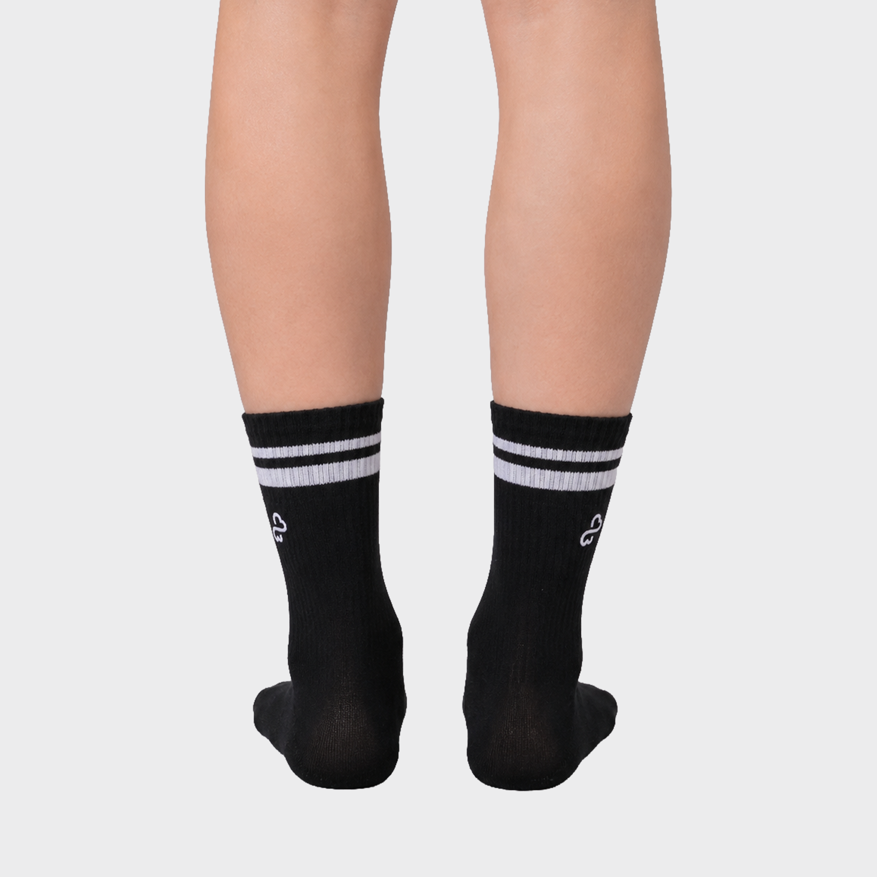 Bodiwealth Black striped crew socks, back on model