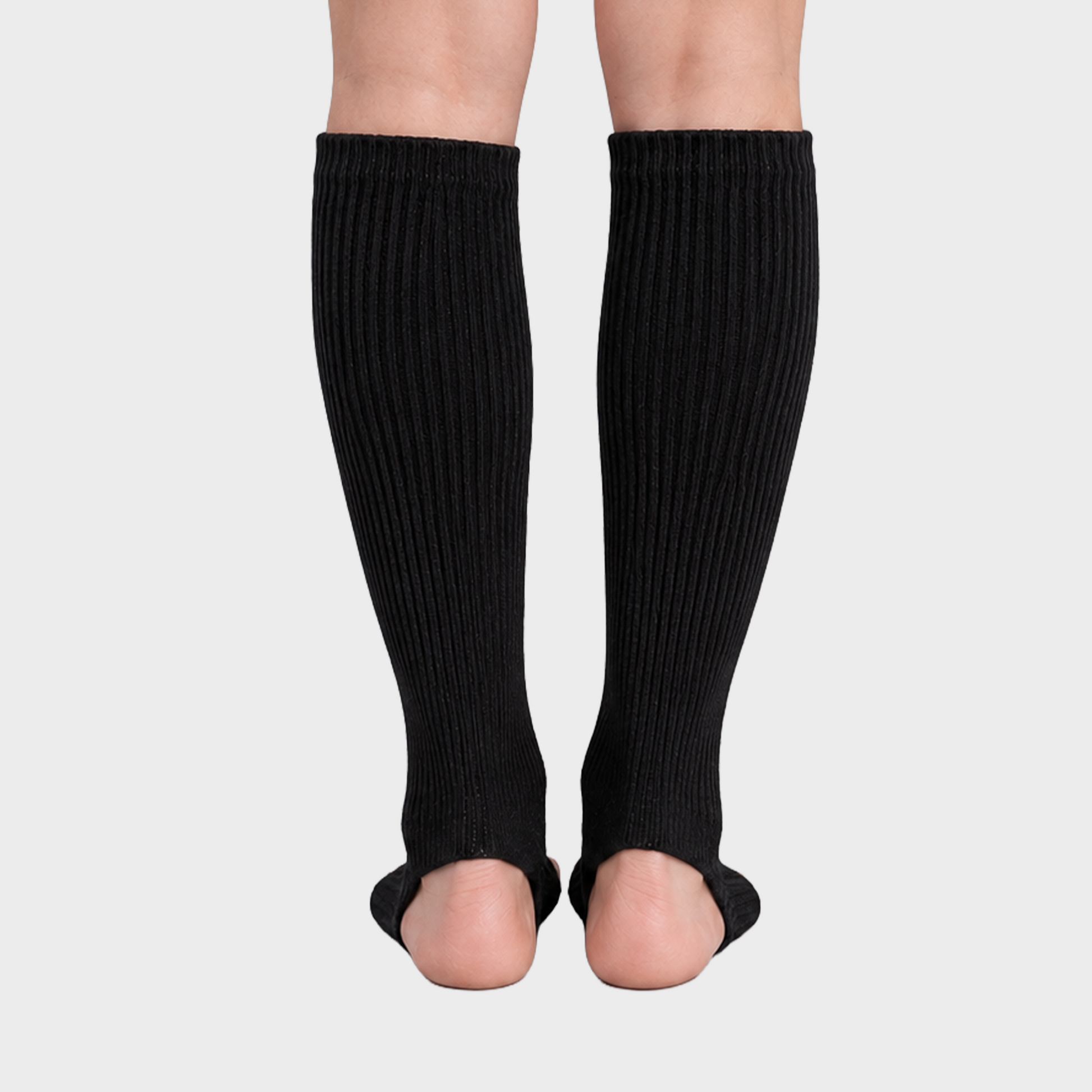 Bodiwealth Black ribbed calf socks, back on model