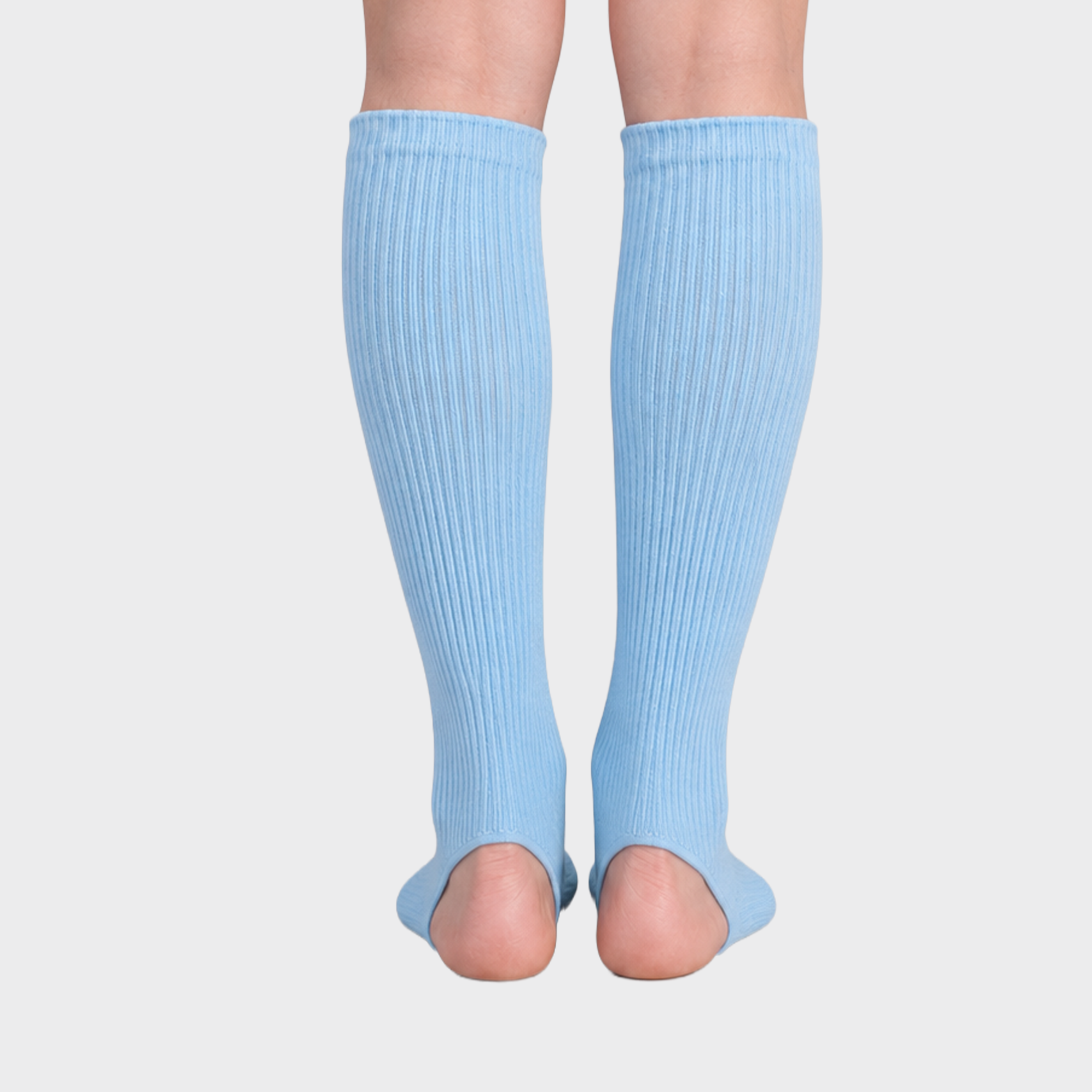 Bodiwealth Blue ribbed calf socks, back on model