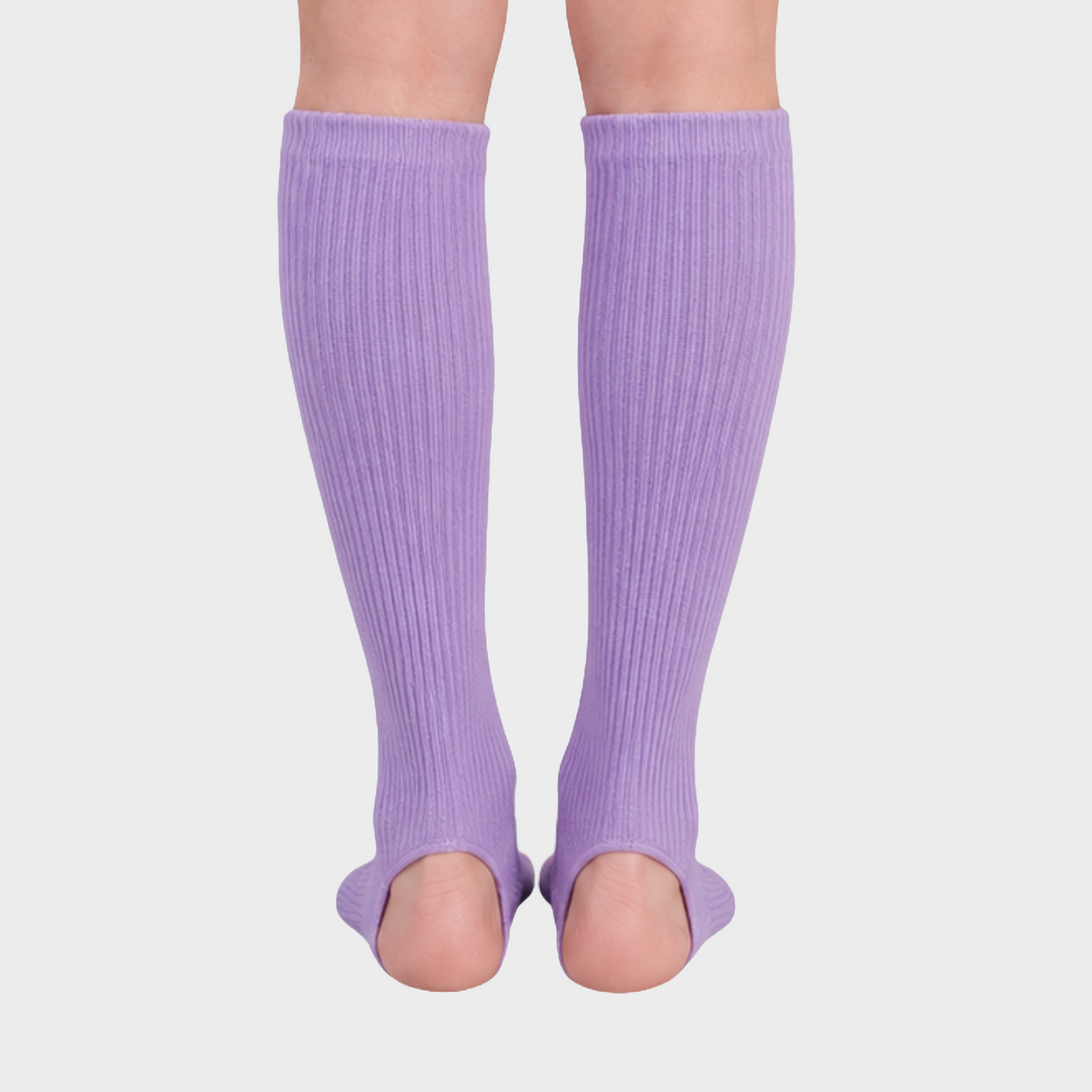 Bodiwealth Lilac ribbed calf socks, back on model