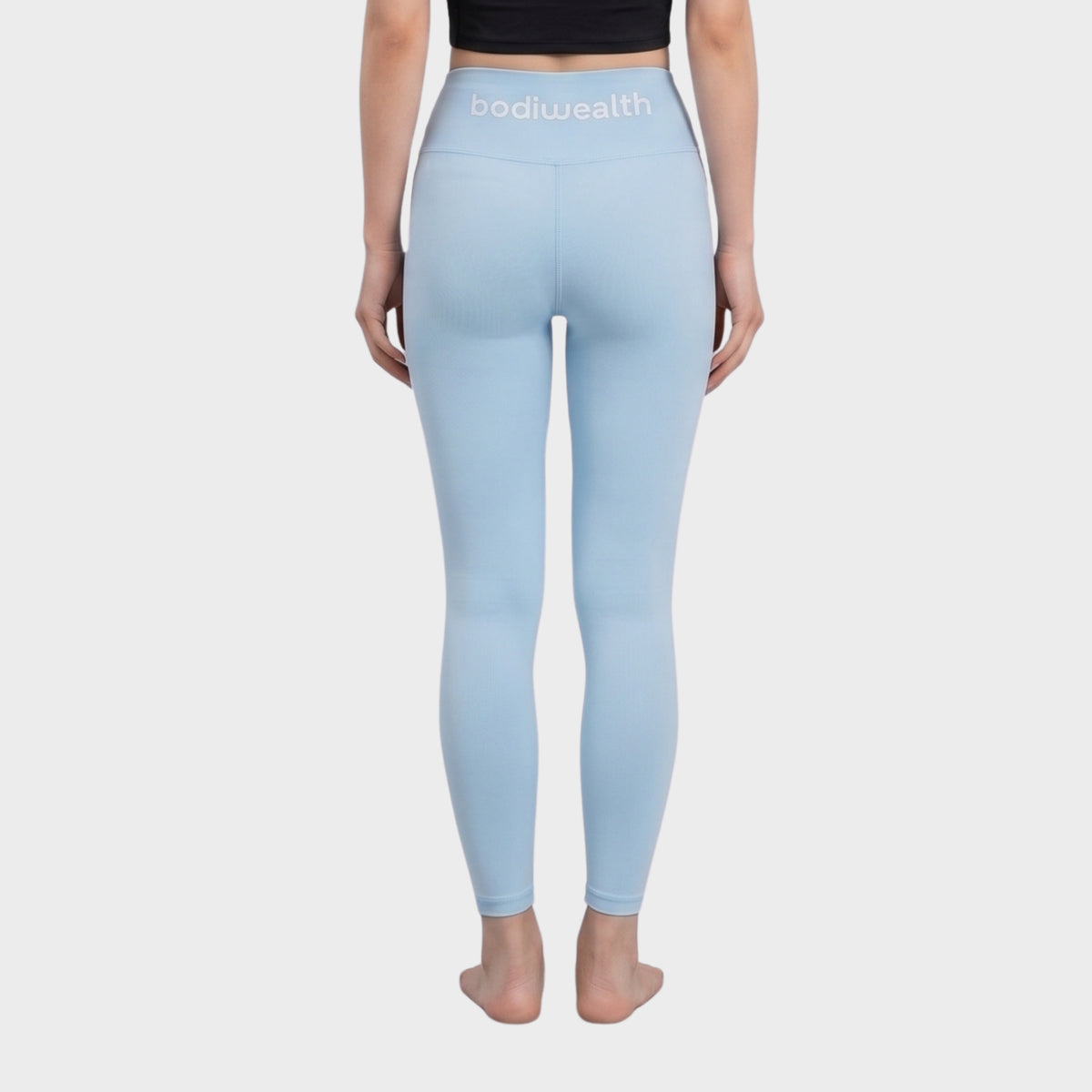 Bodiwealth Light Blue high waist yoga leggings, model back