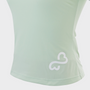 Bodiwealth Light Sage sports tee, front logo and hem detail
