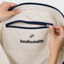 Bodiwealth Deep Blue yoga tote bag with mat holder, zipper and branding detail