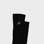 Bodiwealth Black ribbed calf socks, logo and material detail