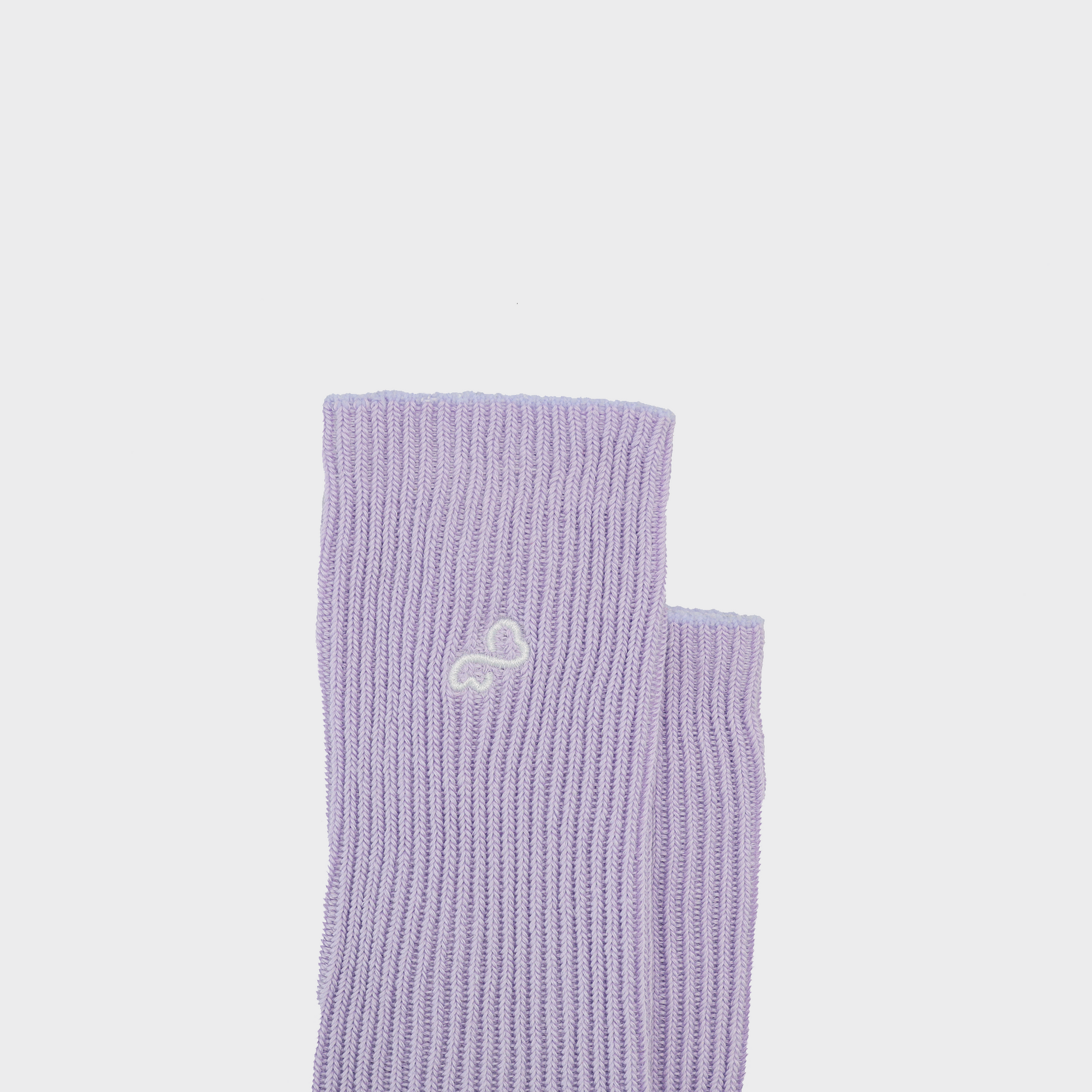 Bodiwealth Lilac ribbed calf socks, logo and material detail