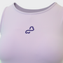 Bodiwealth Lilac sports tank, Front logo and neckline detail