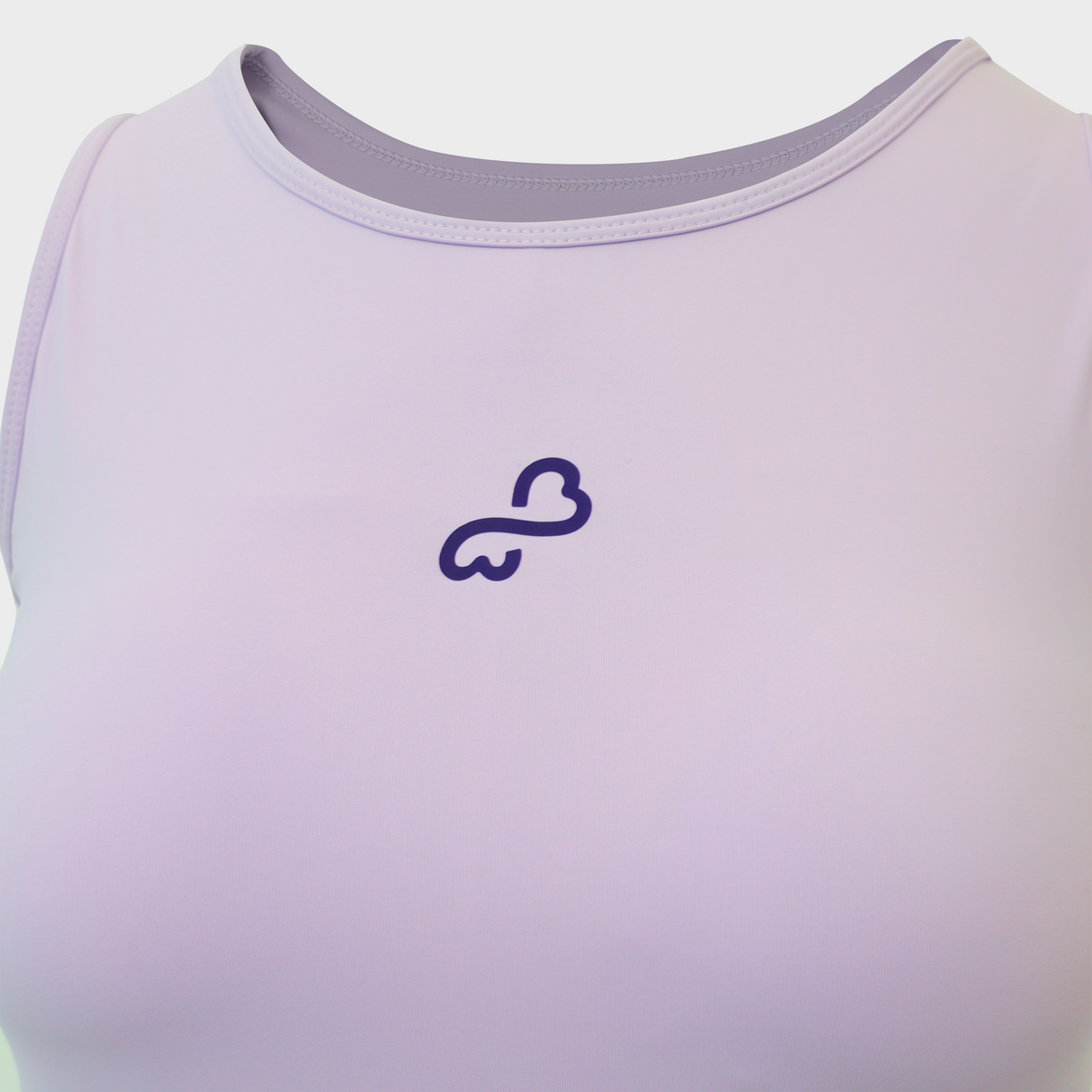 Bodiwealth Lilac sports tank, Front logo and neckline detail