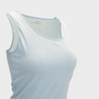 Bodiwealth Light Blue slim sports tank, Front neckline and logo detail