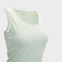Bodiwealth Light Sage slim sports tank, Front neckline and logo detail