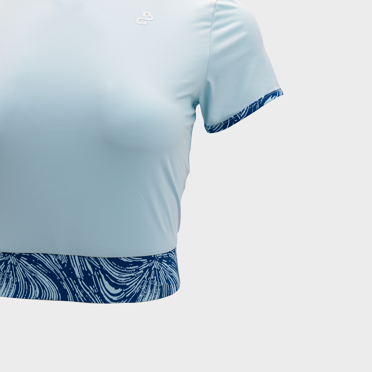 Bodiwealth Light Blue sports tee, front logo detail