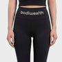 Bodiwealth Black high waist yoga leggings, model front detail
