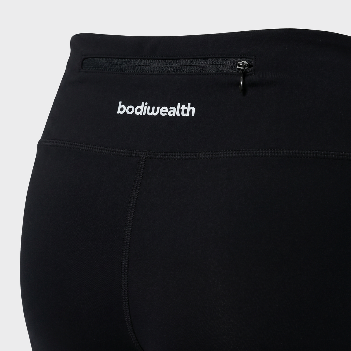 Bodiwealth Black yoga pants, back pocket and construction detail