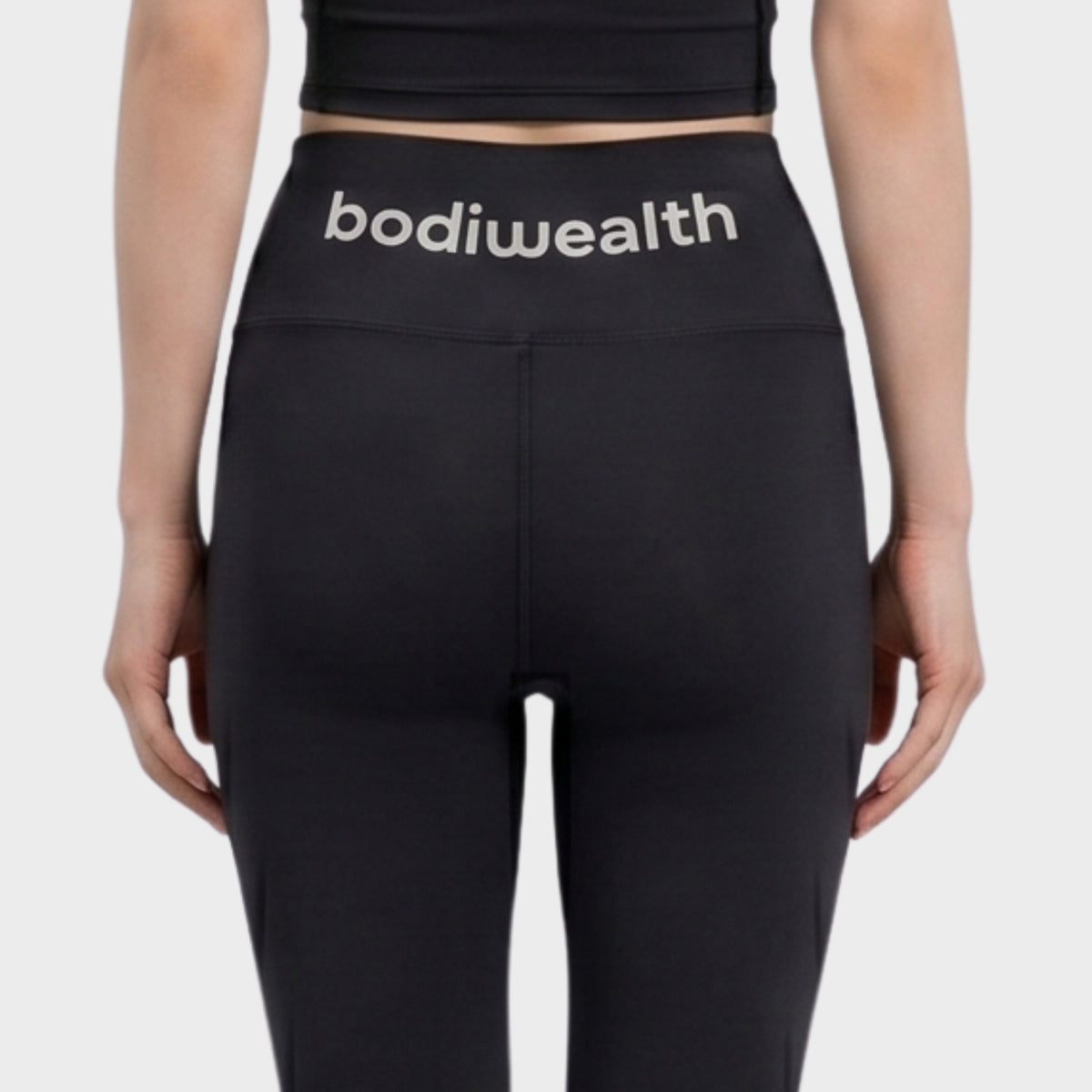 Bodiwealth Black high waist yoga leggings, model back detail