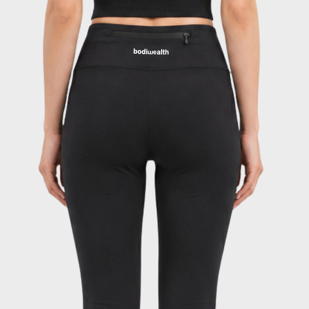 Bodiwealth Black yoga pants, model back detail