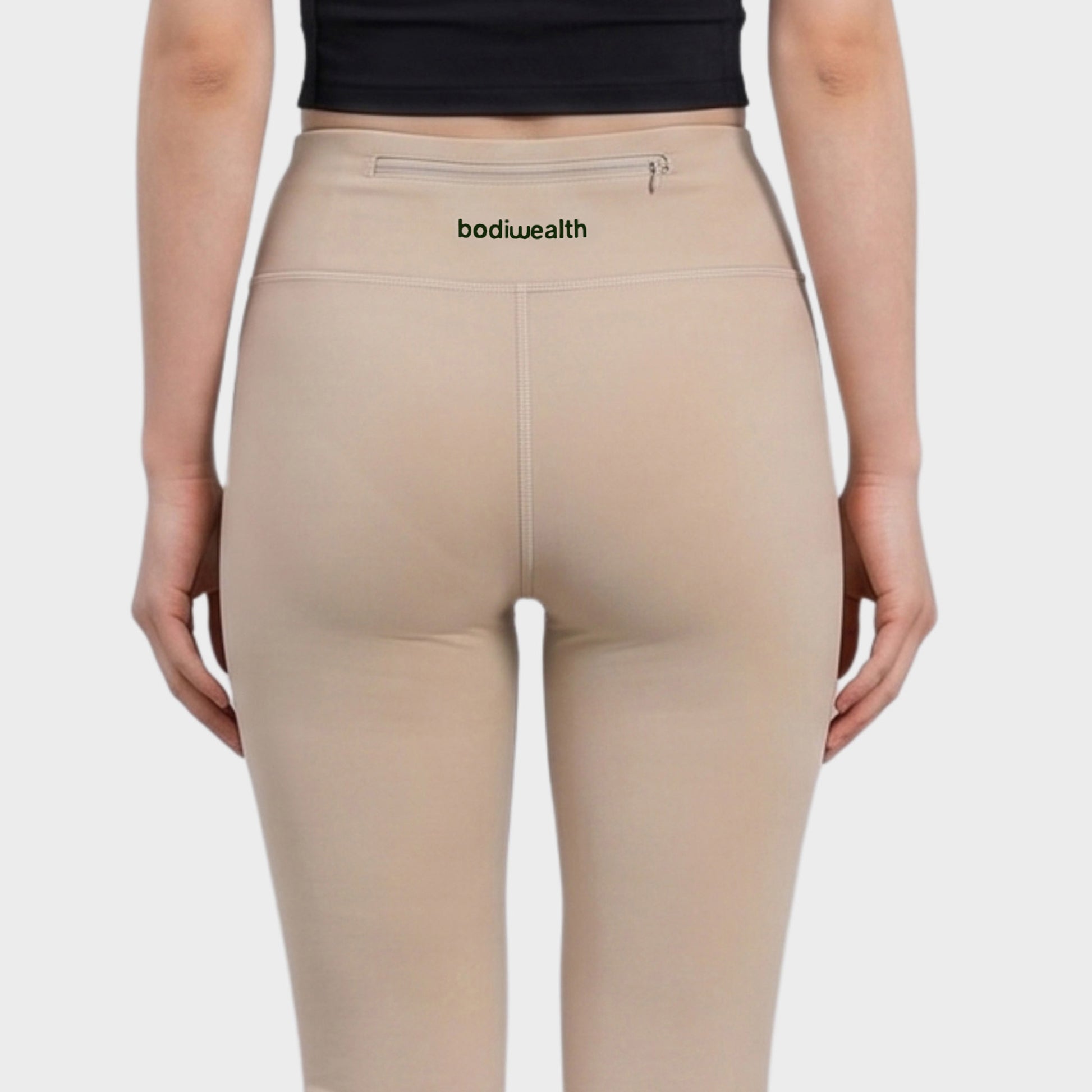 Bodiwealth Cream yoga pants, model back detail